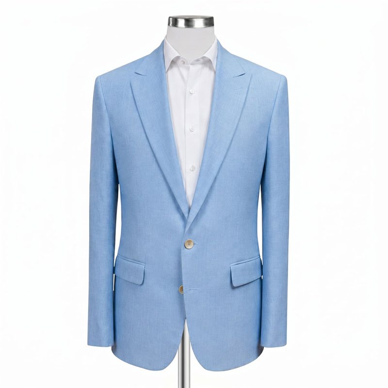 Front View Sky Blue Linen Suit Andre Emilio