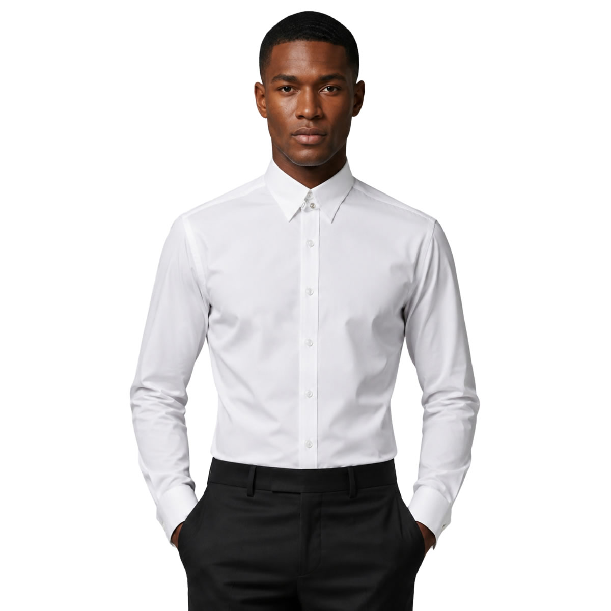 Andre Emilio Custom Pinpoint White Shirt With Custom Collar