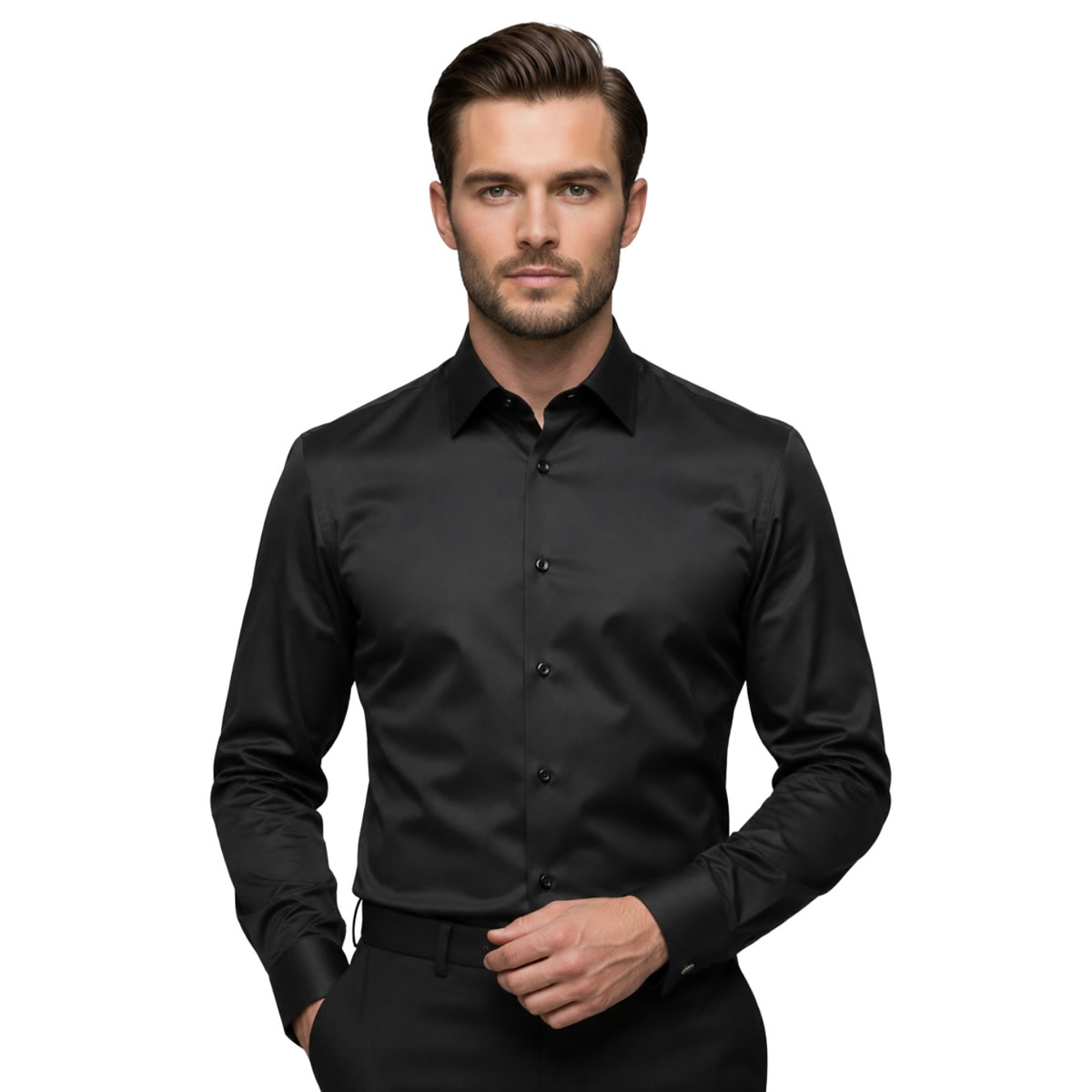 Andre Emilio Custom Solid Black Shirt With Long Sleeve