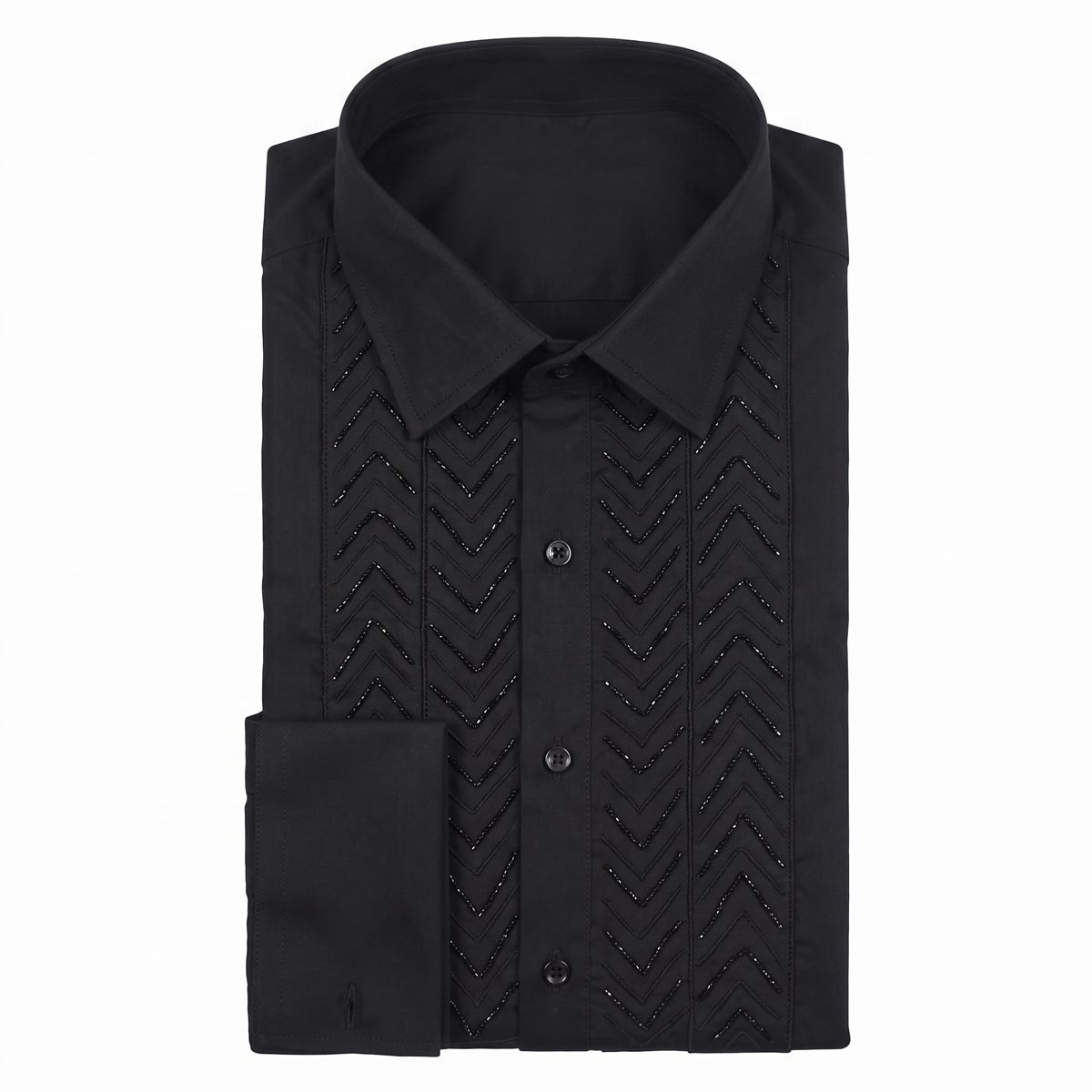 Andre Emilio Chevron Embroidered Tuxedo Shirt Front View