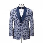 Andre Emilio Luxury Grey Tuxedo With Navy Blue Embroidery
